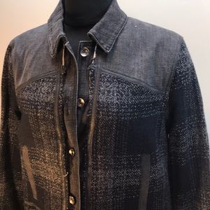 DKNY JEANS Gray Denim & Blue Plaid Jacket Size S